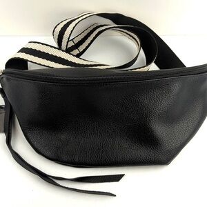 Black Crossbody Bag with Adjustable Striped Strap
